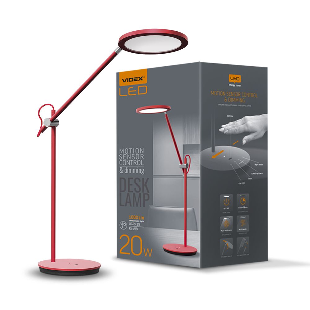 LED Dimbar skrivbordslampa VIDEX TF15R 20W 4100K Röd