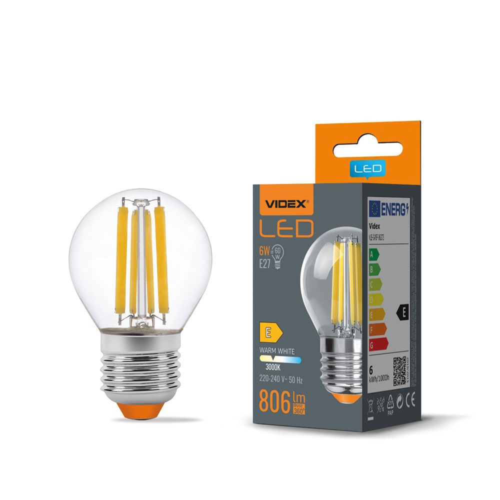 LED-lampa VIDEX-E27-G45-6W-FIL-WW