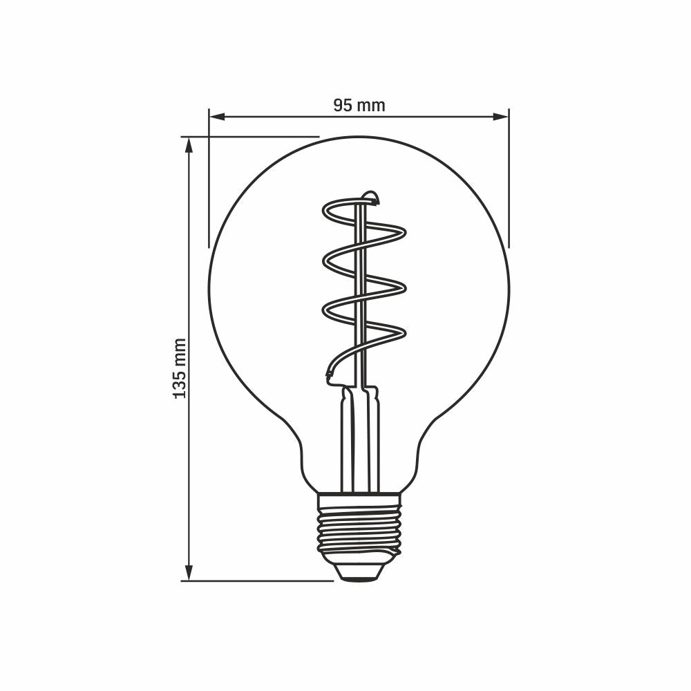 LED-lampa VIDEX-E27-G95-4W-FIL-DIM-SPIRAL-AMBER-WW