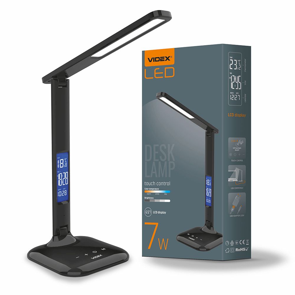 LED Dimbar skrivbordslampa VIDEX-BORDS-LAMPA-RIO-SVART