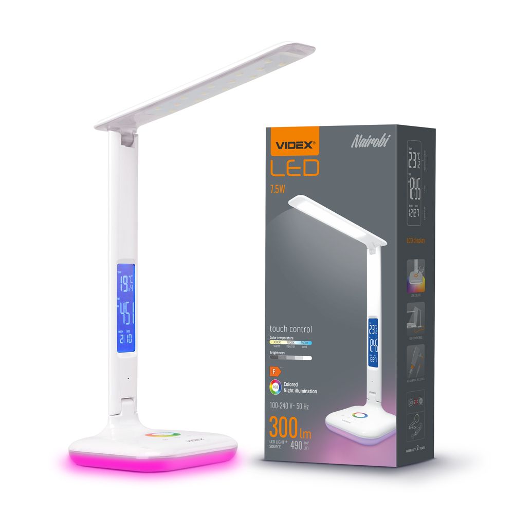 LED-dimbar skrivbordslampa RGB VIDEX-BORDSLAMPA-NAIROBI-VIT