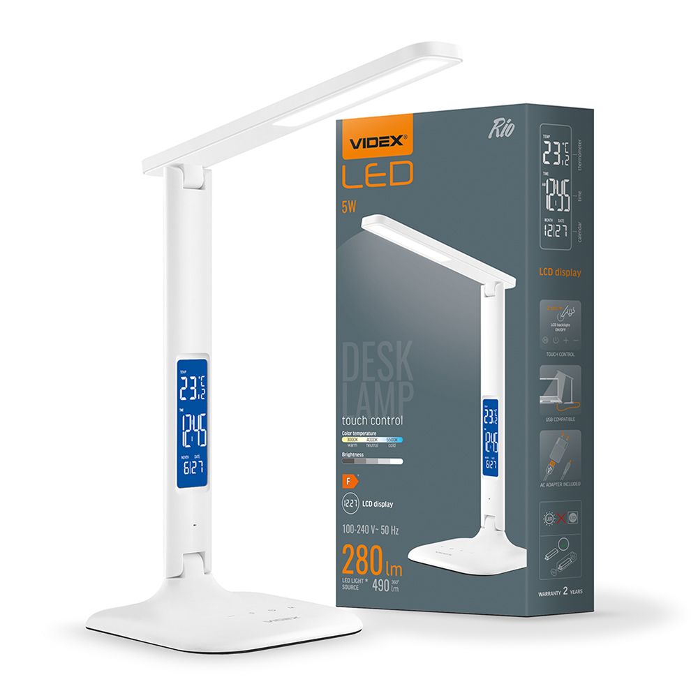 LED-dimbar skrivbordslampa VIDEX-BORDSLAMPA-RIO-VIT