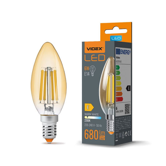 LED-lampa VIDEX-E14-C35-6W-FIL-AMBER-WW