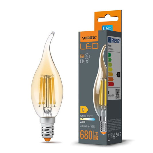 LED-lampa VIDEX-E14-C35-6W-FIL-FLAME-AMBER-WW