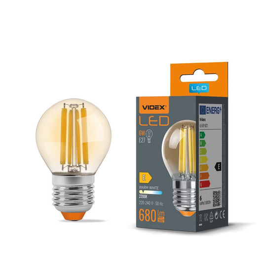 LED-lampa VIDEX-E27-G45-6W-FIL-AMBER-WW