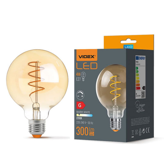 LED-lampa VIDEX-E27-G95-4W-FIL-DIM-SPIRAL-AMBER-WW