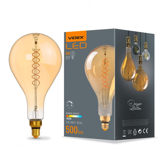 LED-lampa VIDEX-E27-PS160-8W-FIL-DIM-SPIRAL-AMBER-WW1