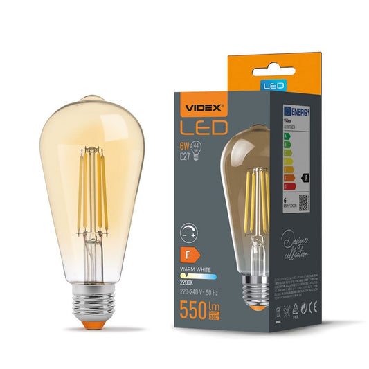 LED-lampa VIDEX-E27-ST64-6W-FIL-DIM-AMBER-WW