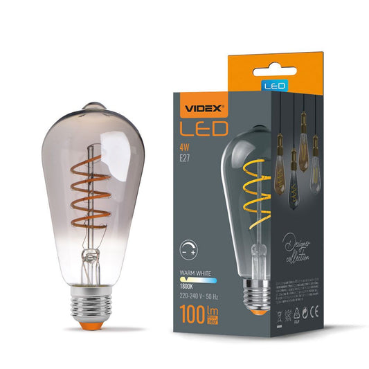 LED-lampa VIDEX-E27-ST64-4W-FIL-DIM-SPIRAL-GRAPHITE-WW